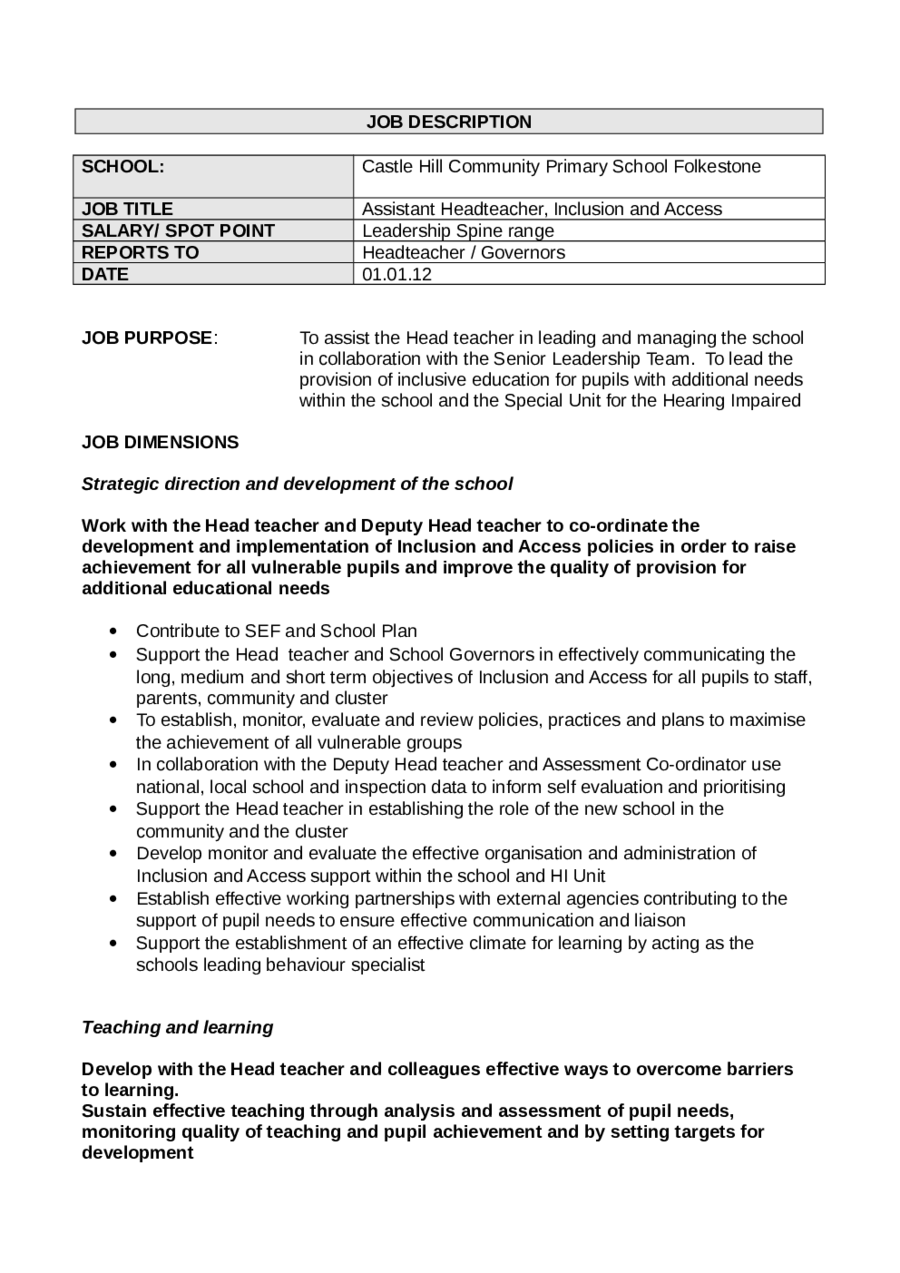 Job Description Document Example