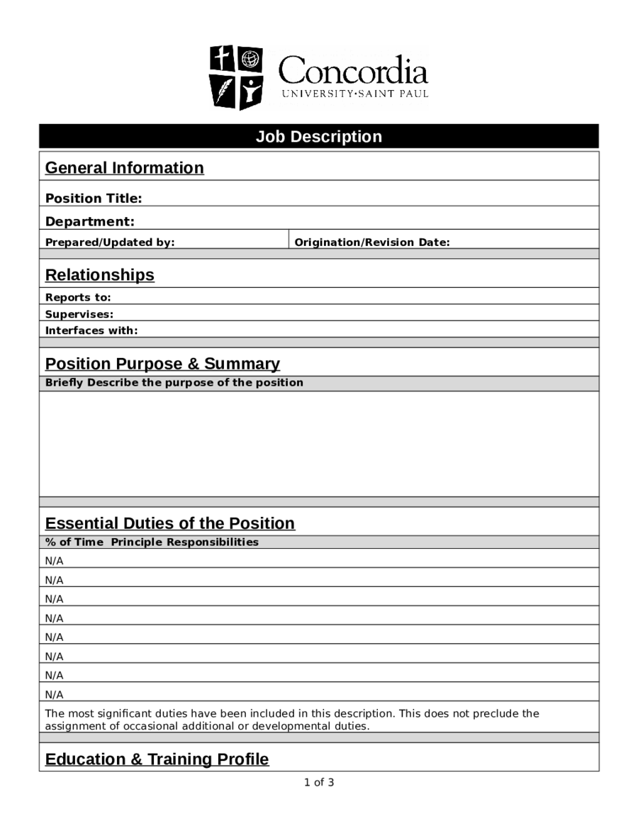 2024 Job Description Template Fillable Printable PDF Forms Handypdf