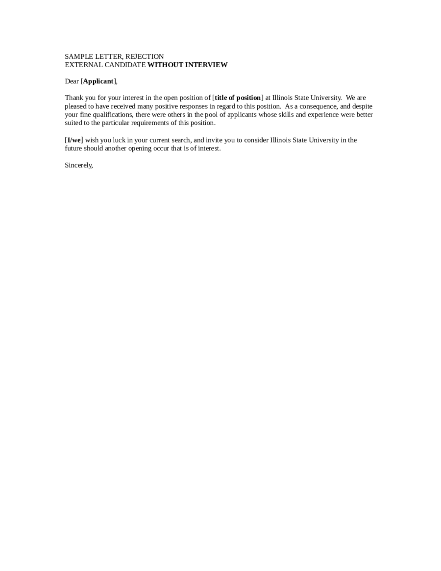 Job Rejection Letter Sample For Unsuccessful Candidates