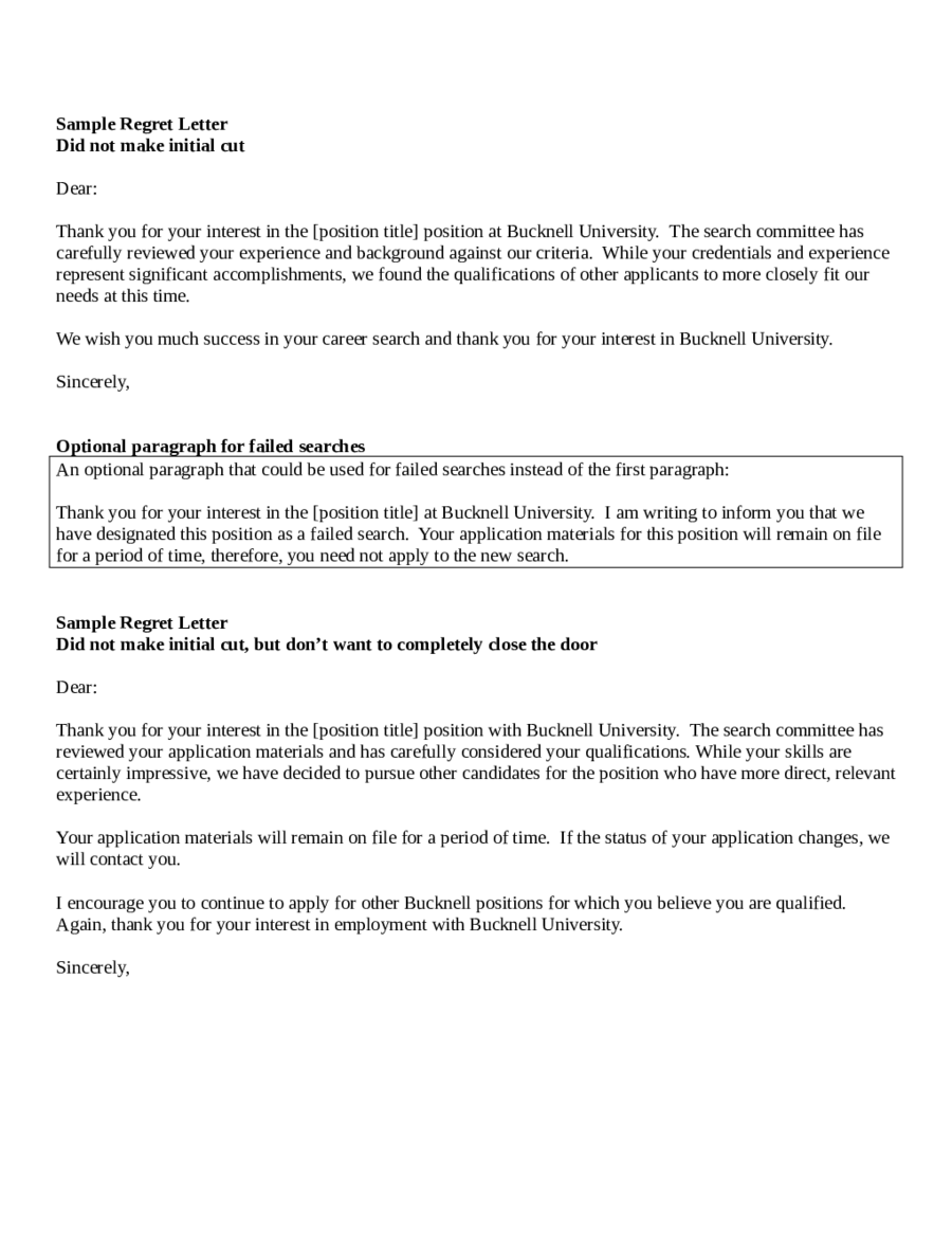 Job Applicant Rejection Letter Edit Fill Sign Online Handypdf