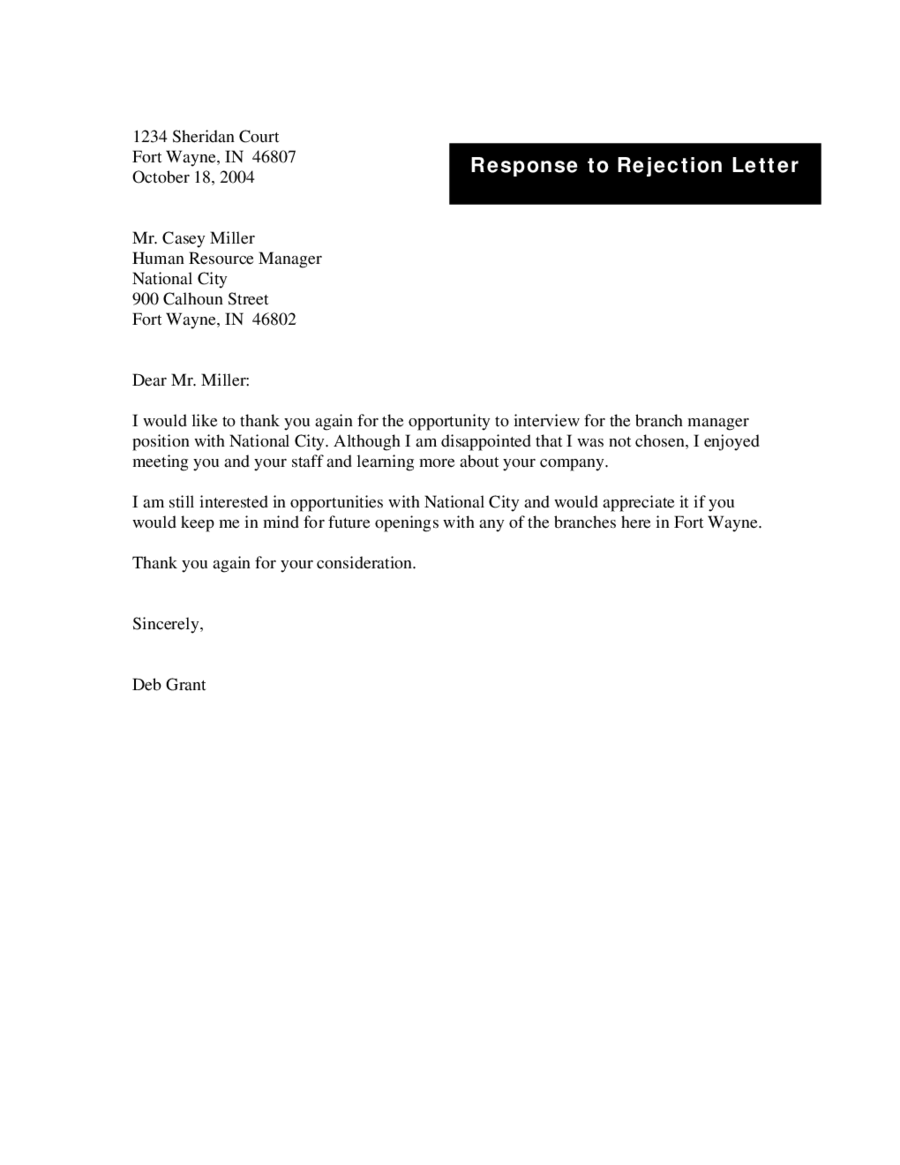 A Rejection Letter For A Job