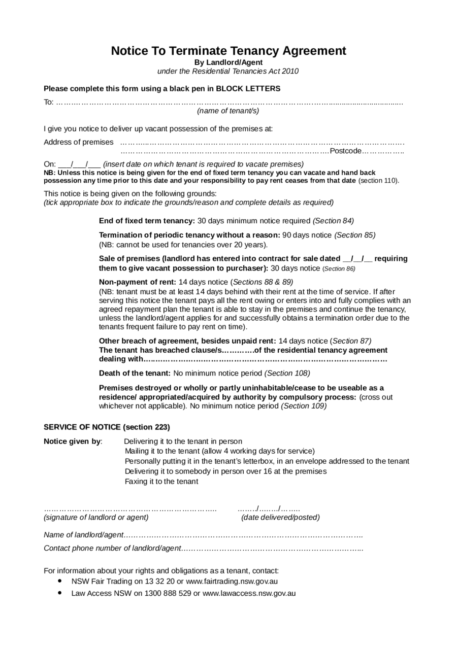 Early Lease Termination Form