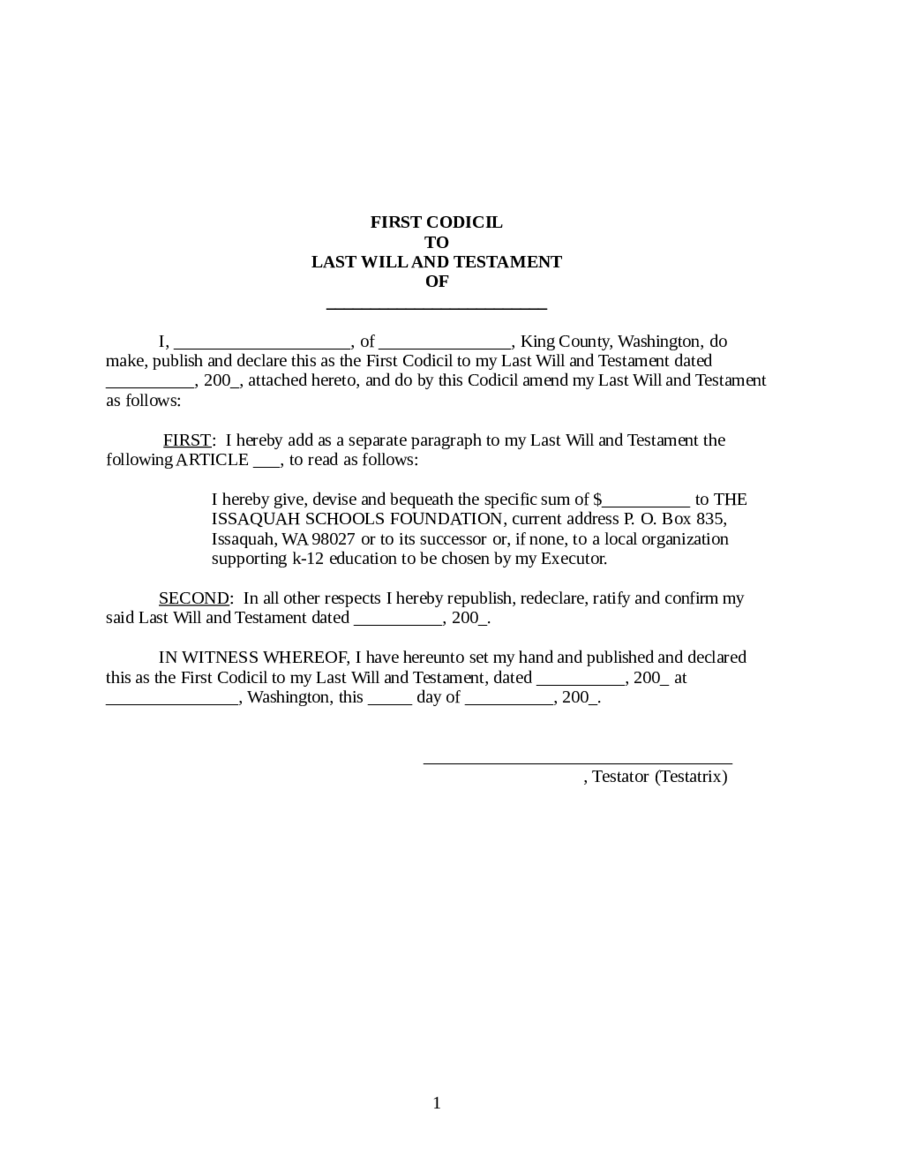 Last Will and Testament Form Template