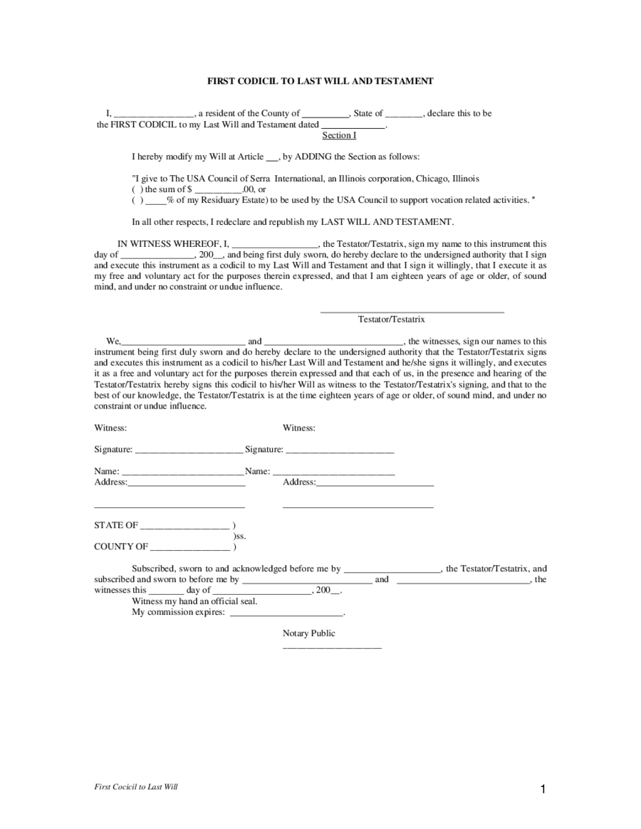 First Codicil To Last Will And Testament Edit Fill Sign Online 