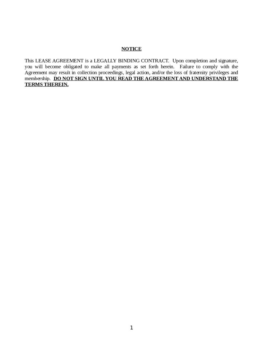 Apartment Lease Agreement Format (NOTICE)