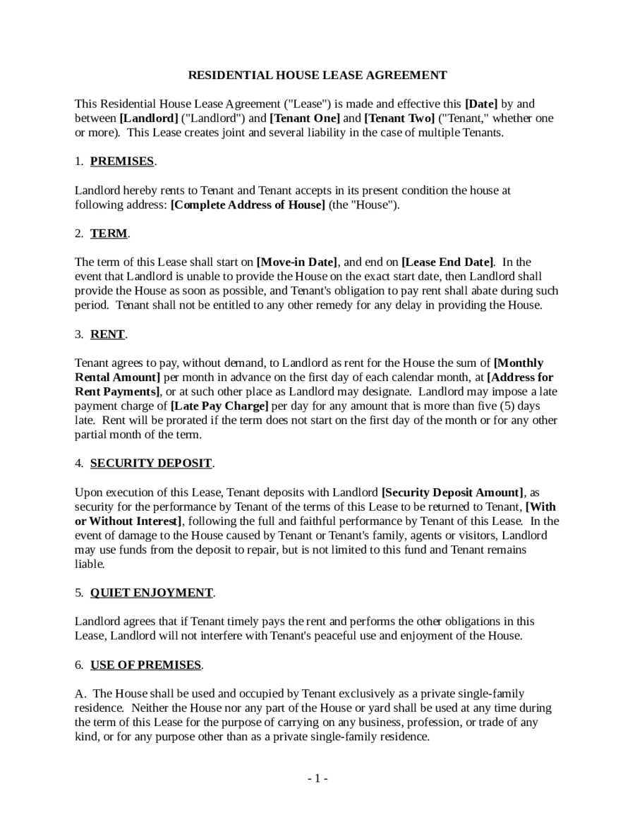 House Lease Agreement Format