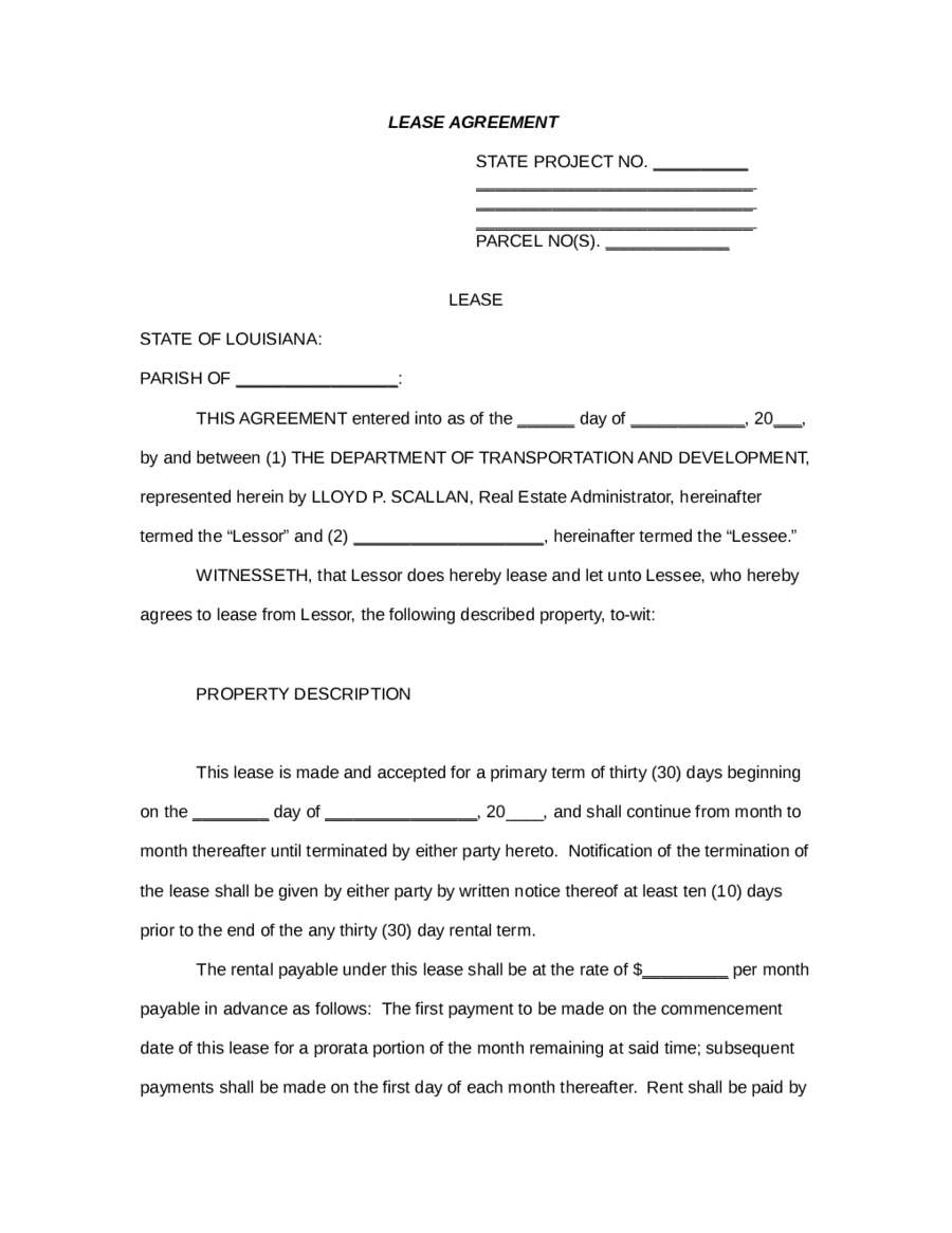 Sample of Lease Agreement