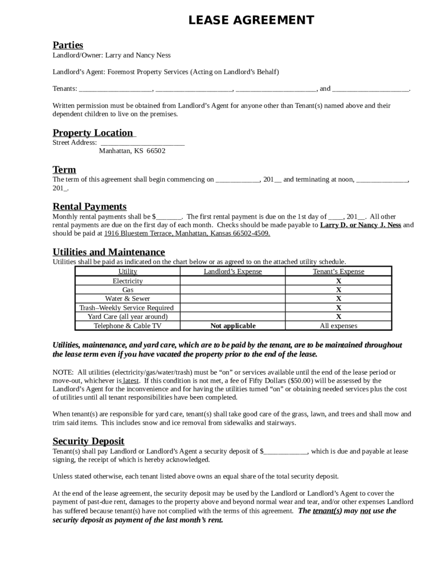 Online Lease Agreement Template