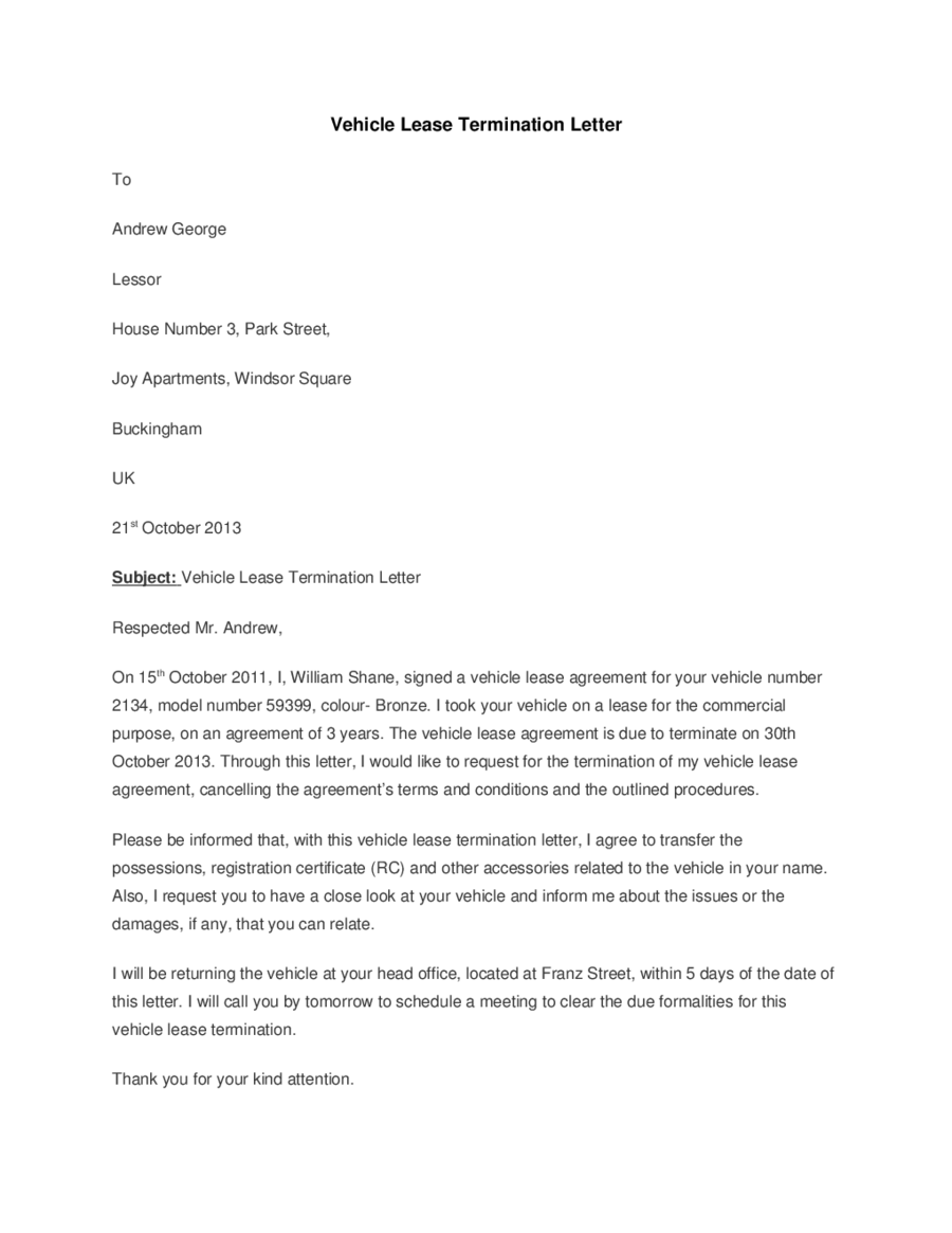 End Of Rental Contract Notice Letter