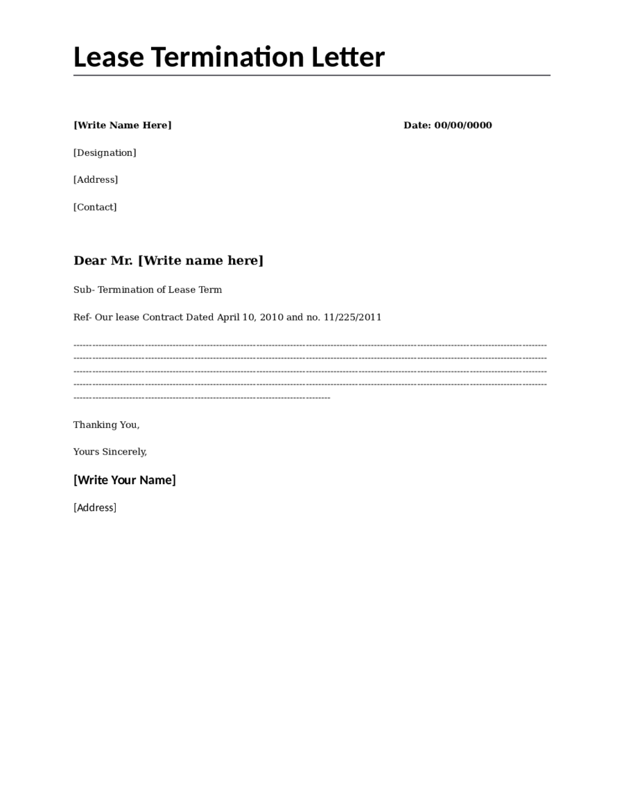Lease Termination Letter Template Blank - Edit, Fill, Sign Online