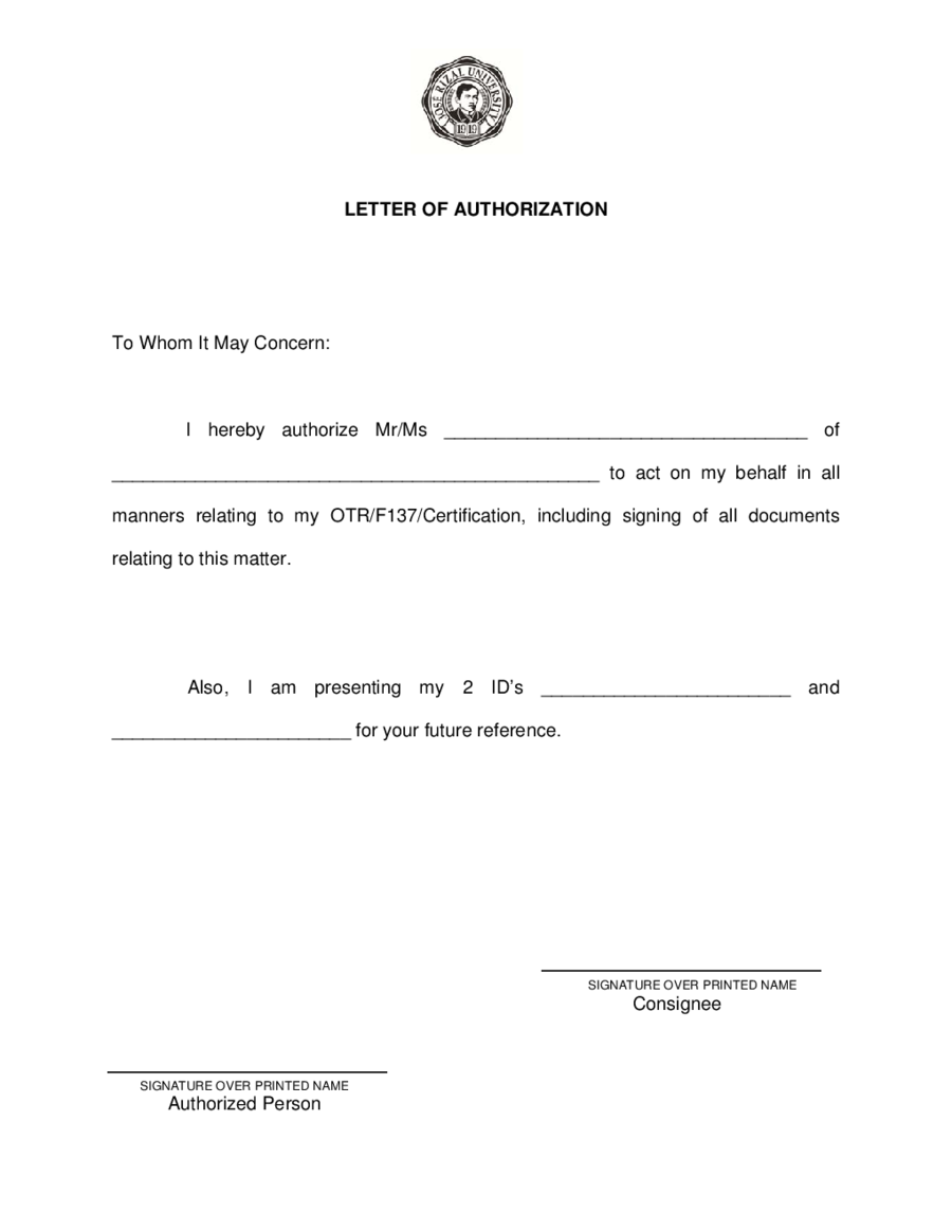 Authorization Letter Sample Tagalog For Claiming Money