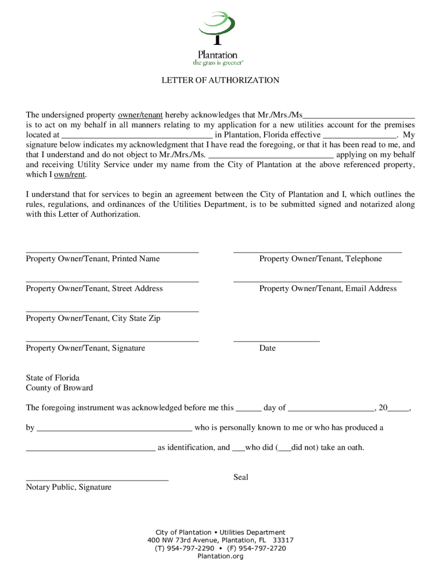 Open Account Authorization Letter