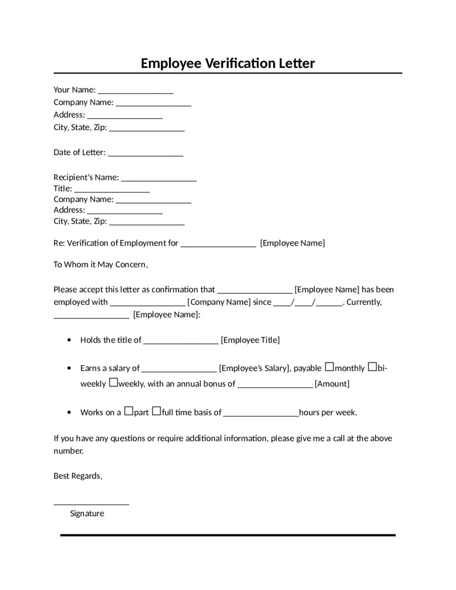 2024 Letter Of Employment Fillable Printable PDF Forms Handypdf