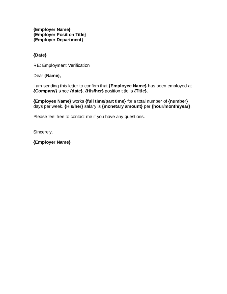 Business Form Template: Employment Confirmation Letter