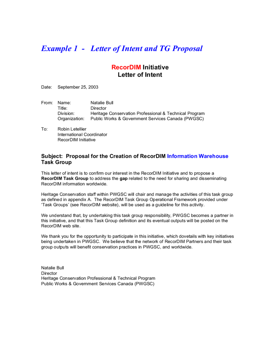 Letter of Intent and TG Proposal