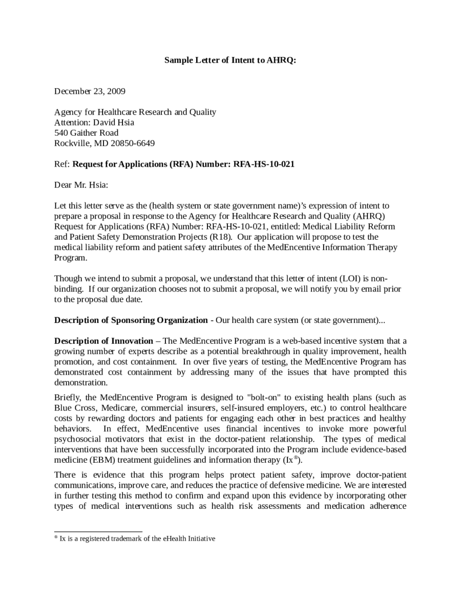 Sample Letter of Interest to AHRQ