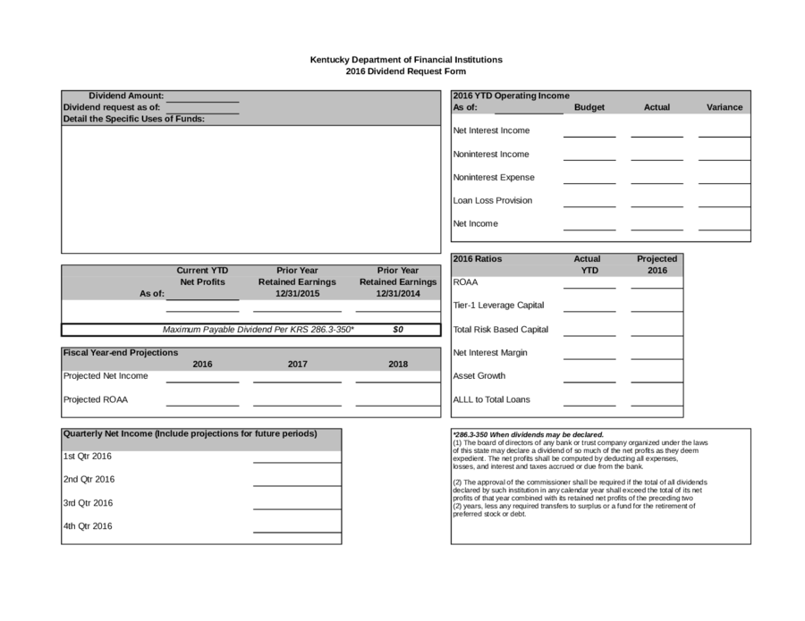 Bank Dividend Request Template