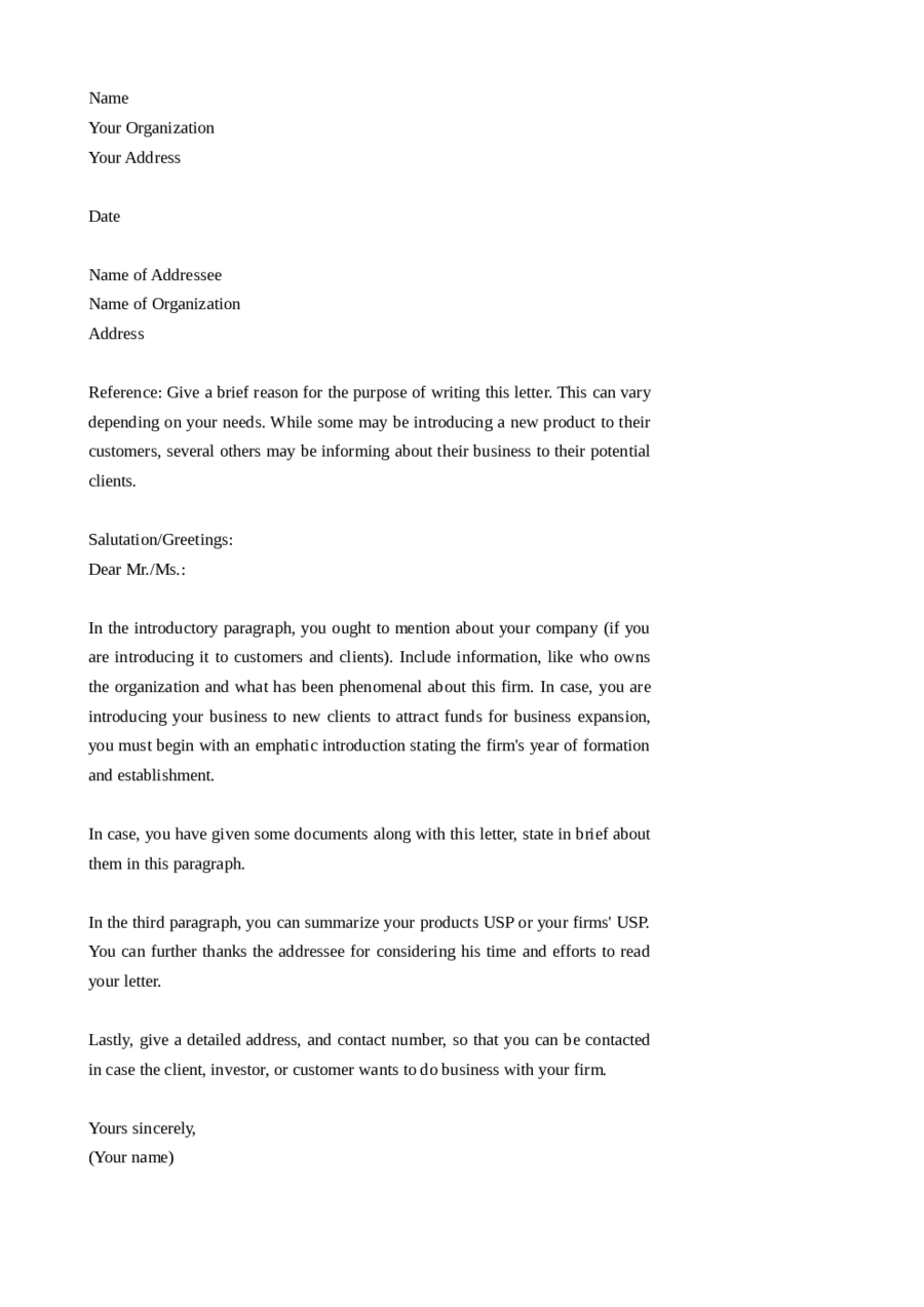 Letter Of Introduction Template For Employment