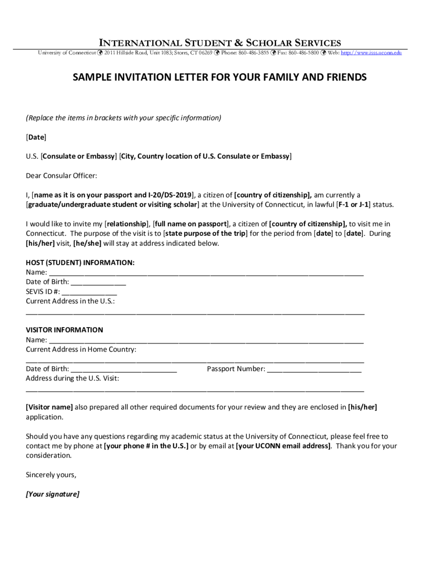 Sample Invitation Letter For Visiting Us Immigration Visitor