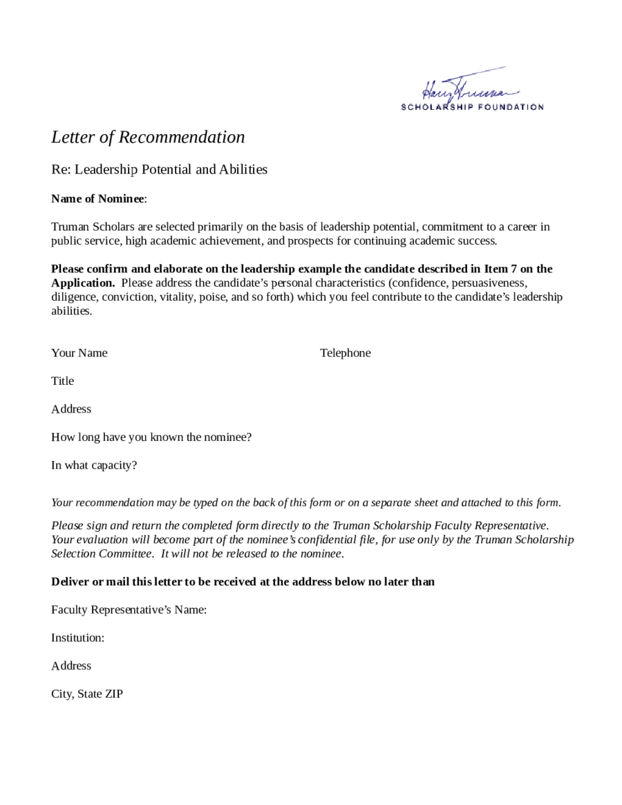 2022 Recommendation Letter Templates Fillable Printab 2200