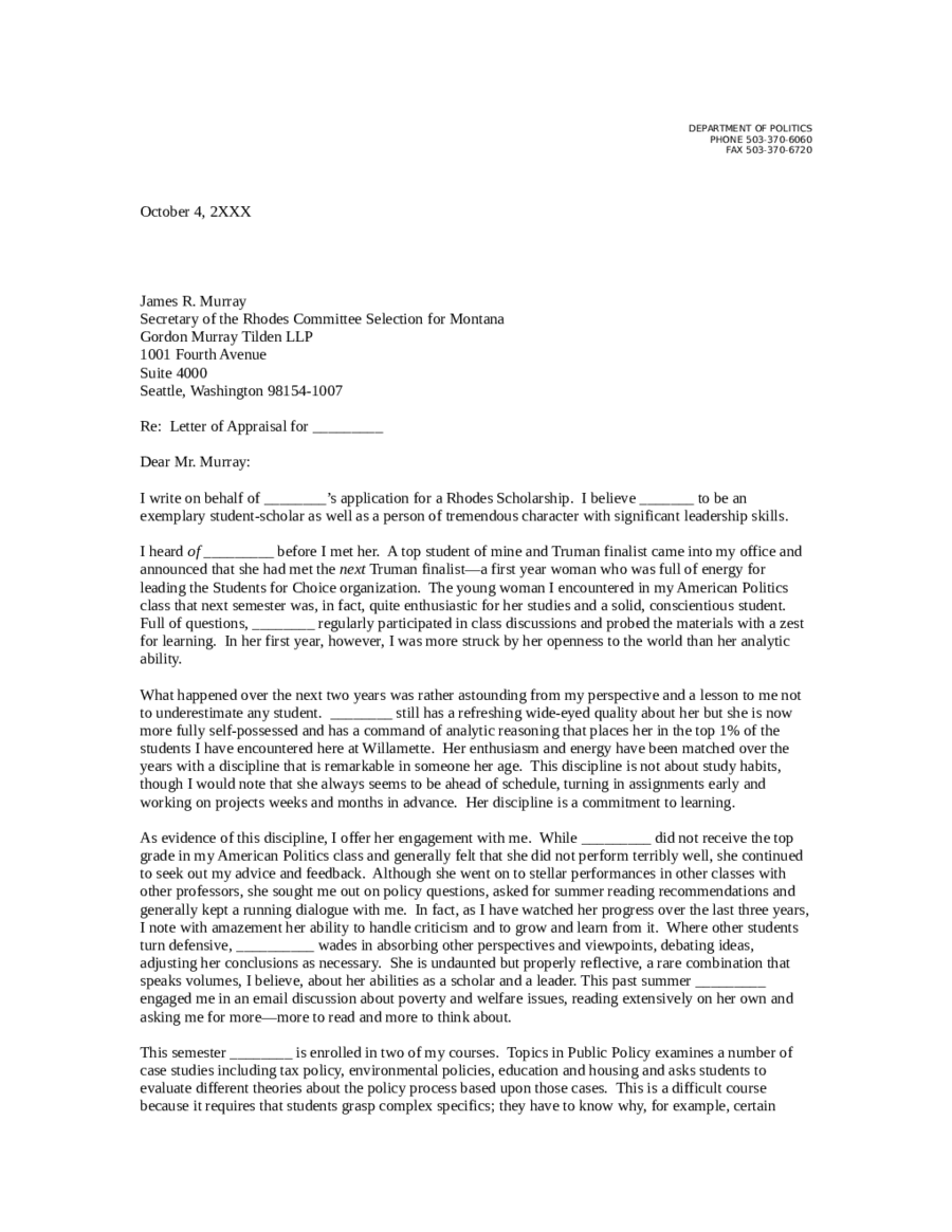 Letter Of Recommendation Samples-DEPARTMENT OF POLITICS