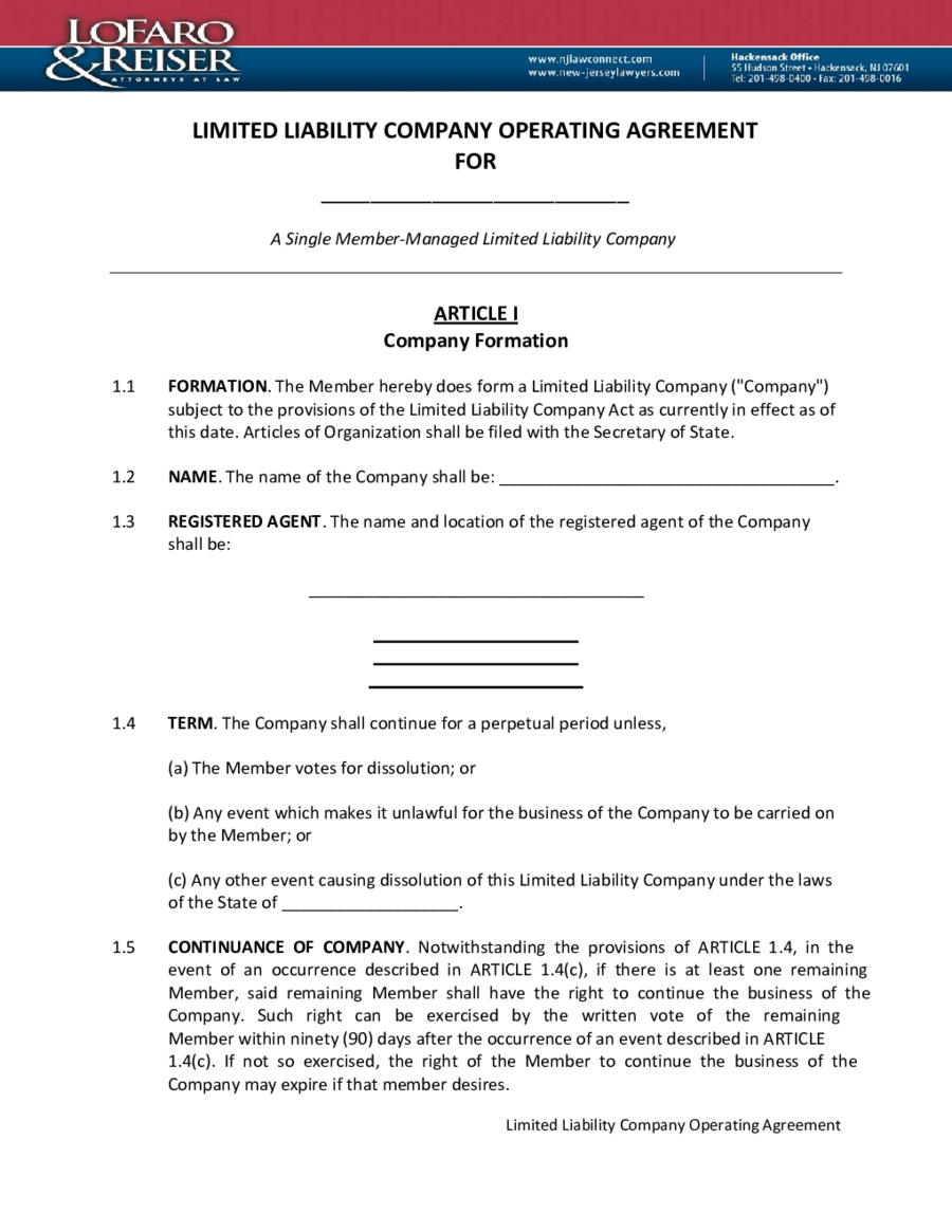 Limited Liability Company Operating Agreement Download