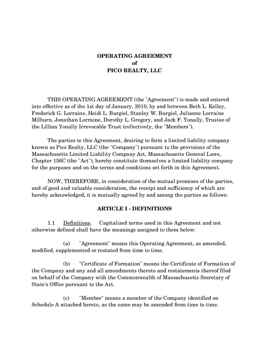 Template For Llc Operating Agreement