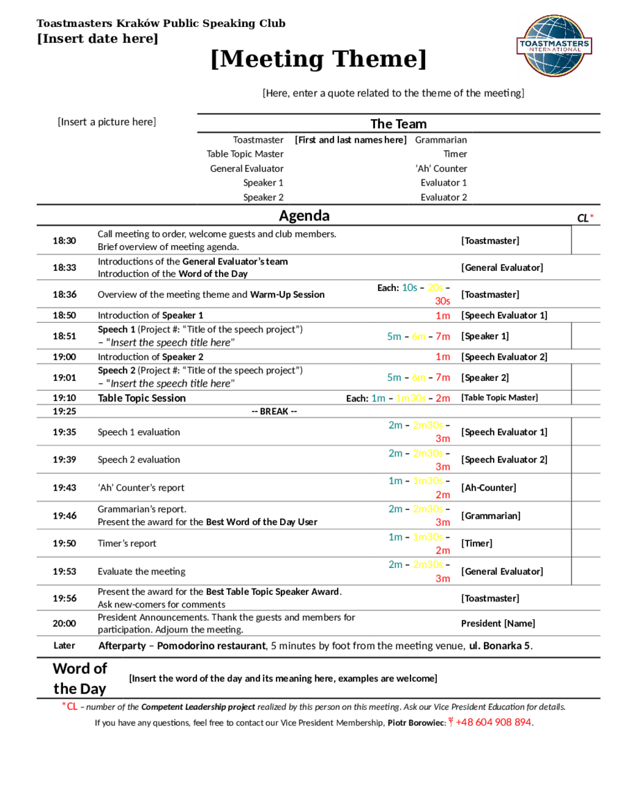 business meeting agenda template