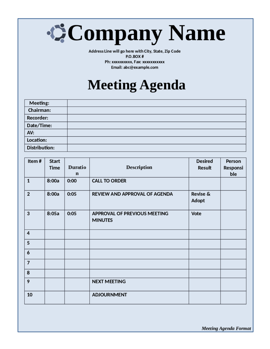 2023 Meeting Agenda Template Fillable Printable PDF Forms Handypdf
