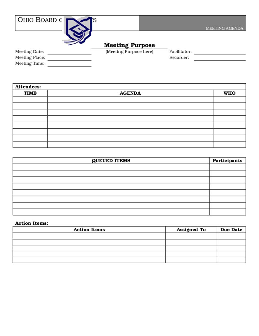 21 Meeting Agenda Template - Fillable, Printable PDF & Forms With Regard To Free Meeting Agenda Templates For Word