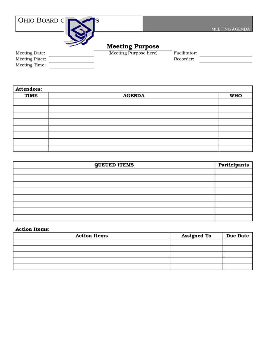 21 Meeting Agenda Template - Fillable, Printable PDF & Forms Throughout Meeting Agenda Template Word 2010