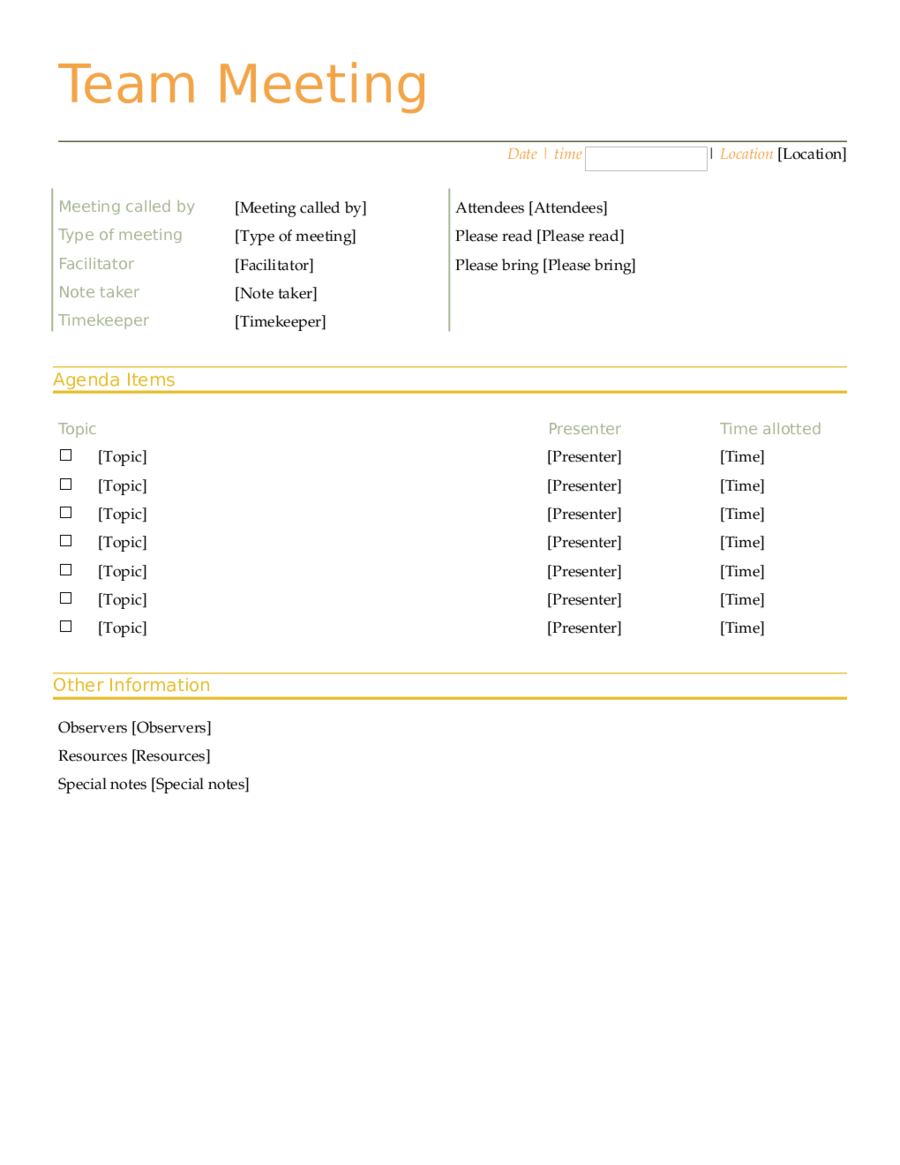 Fillable Agenda Template