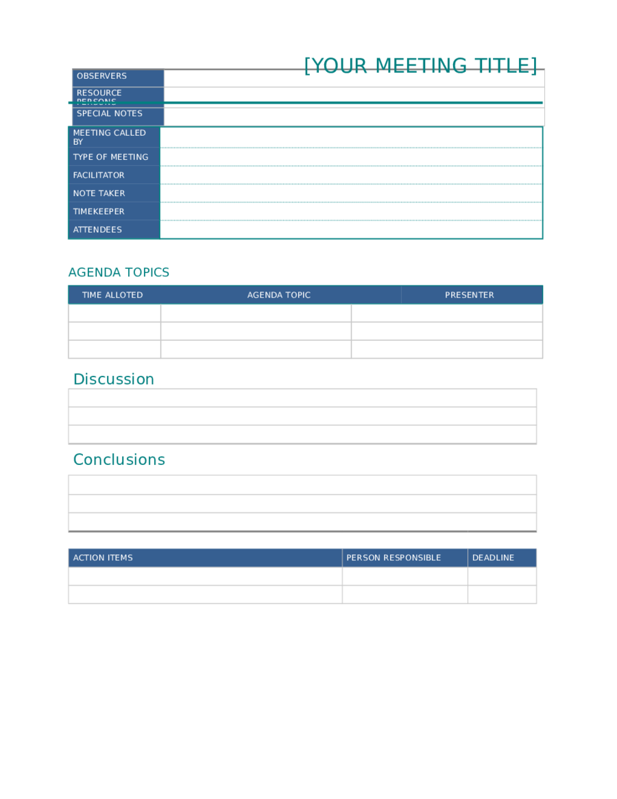 20 Meeting Minutes Template - Fillable, Printable PDF & Forms With Meeting Notes Template Word