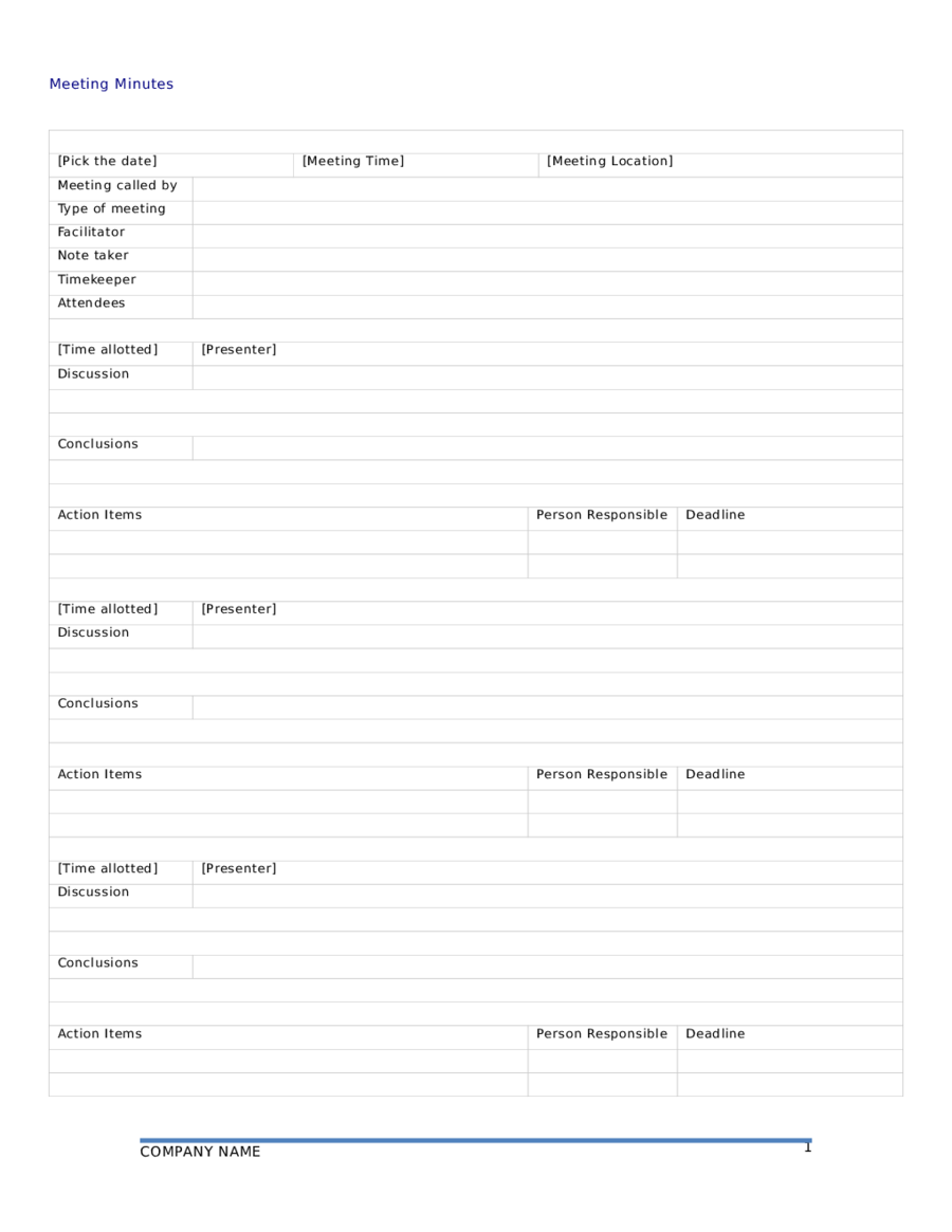 Word Printable Meeting Minutes Template