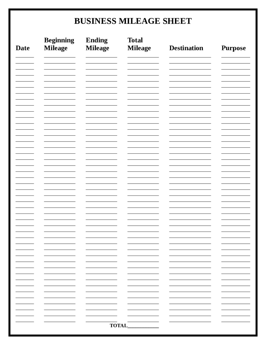 Mileage Log Sheet For Business