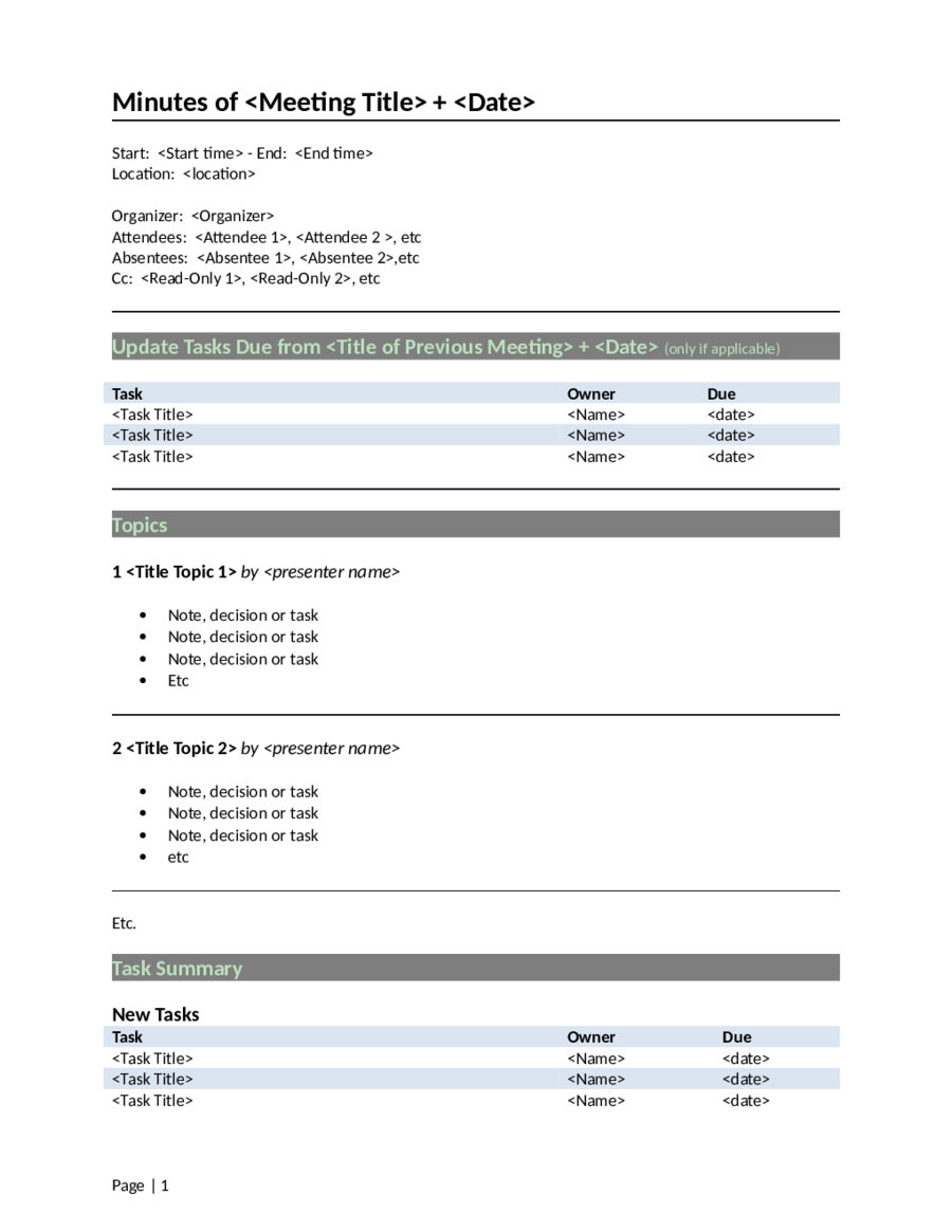 Meeting word. Weekly minutes of meeting. Min Sample Part.