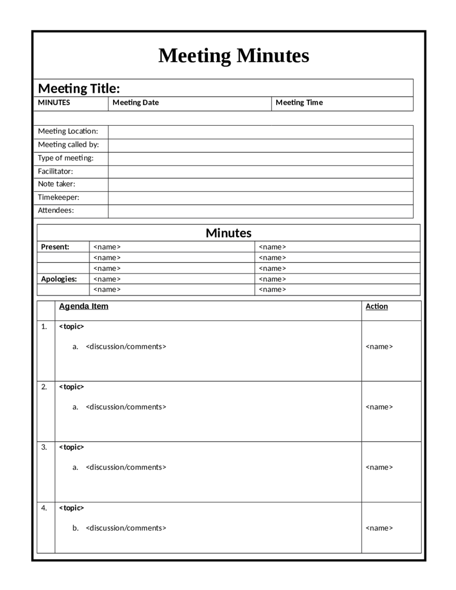 21 Meeting Minutes Template - Fillable, Printable PDF & Forms Regarding Meeting Recap Template