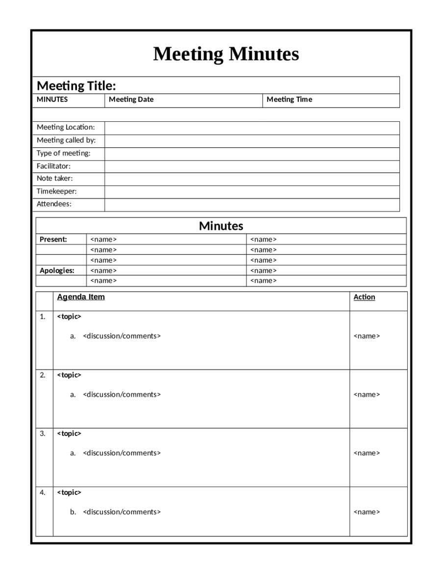 Meeting Minutes Template Free Printable