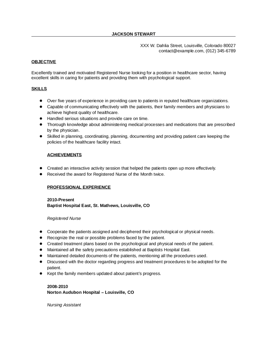 Sample Registered Nurse Resume