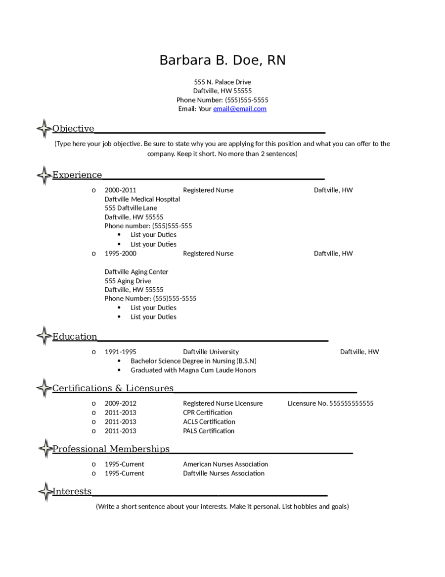 2024 Nursing Resume Fillable Printable PDF Forms Handypdf