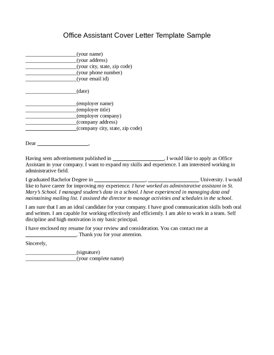 Office assistant cover letter