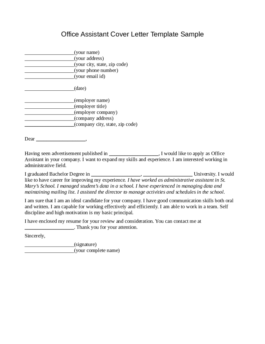 2024 Office Assistant Cover Letter Fillable Printable PDF Forms   Office Assistant Cover Letter 0252672 