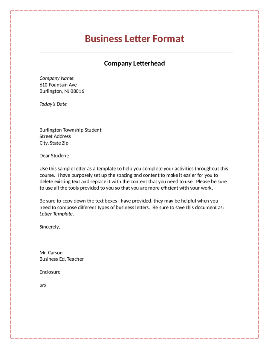 Official Letter Business Letter Format Template