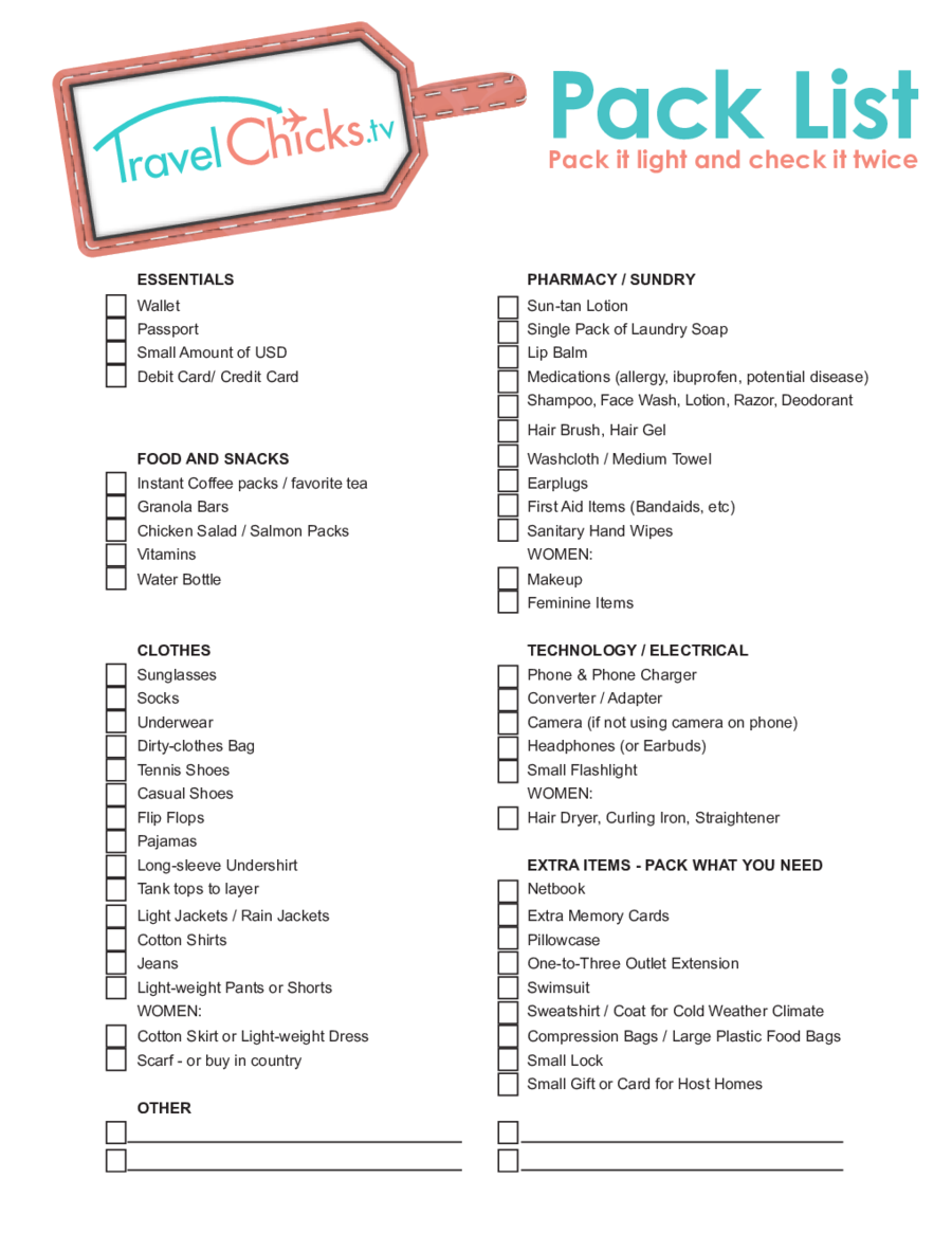 Printable Packing Checklist