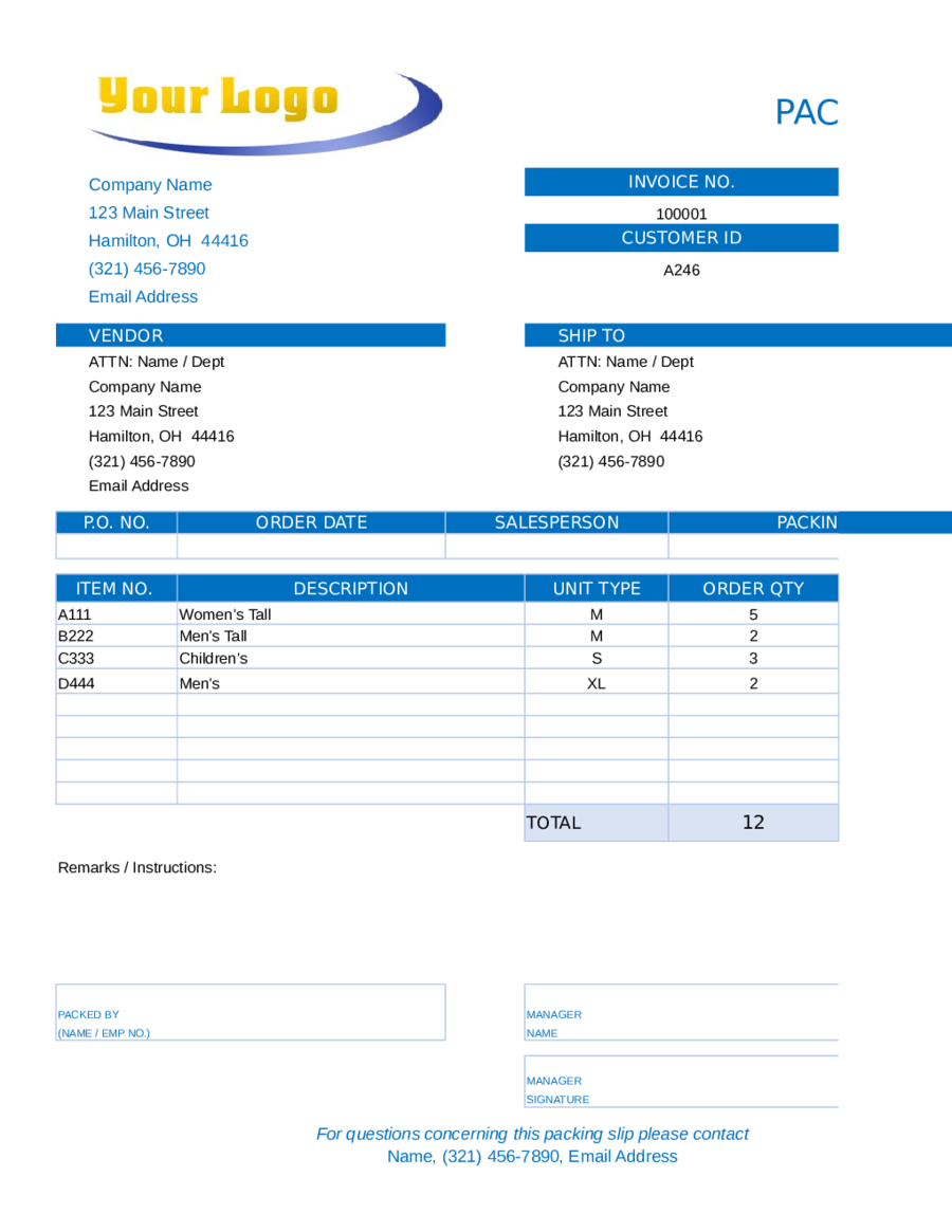 Packing list download