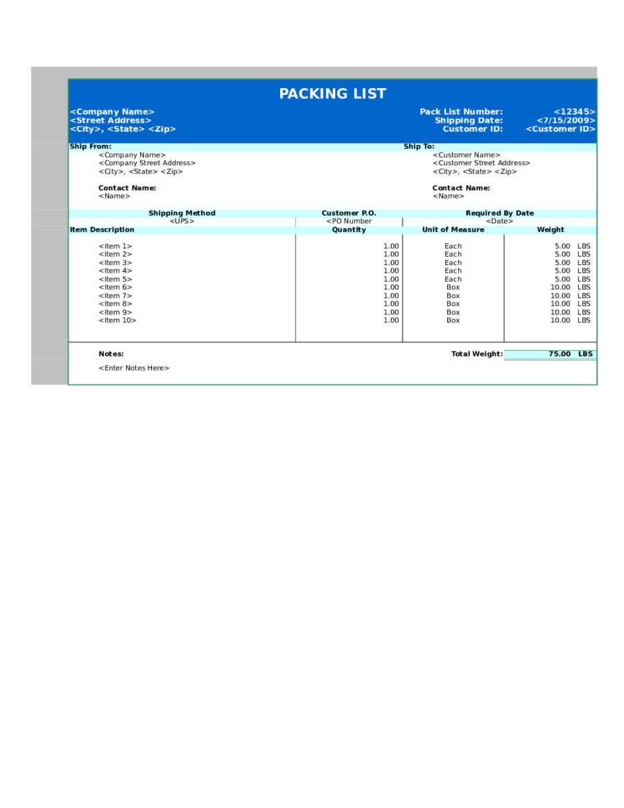 Packing Slip Template Form