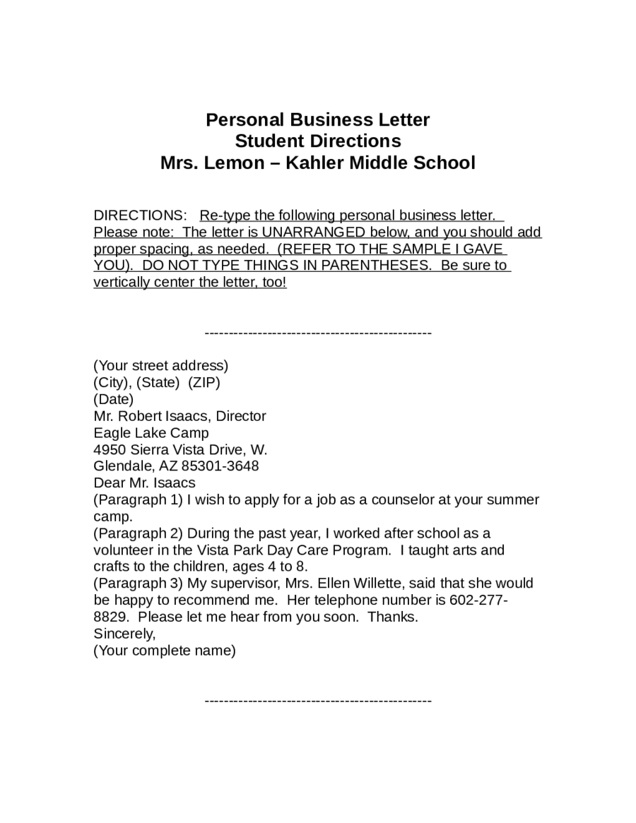 Personal Business Letter Sample - Edit, Fill, Sign Online  Handypdf