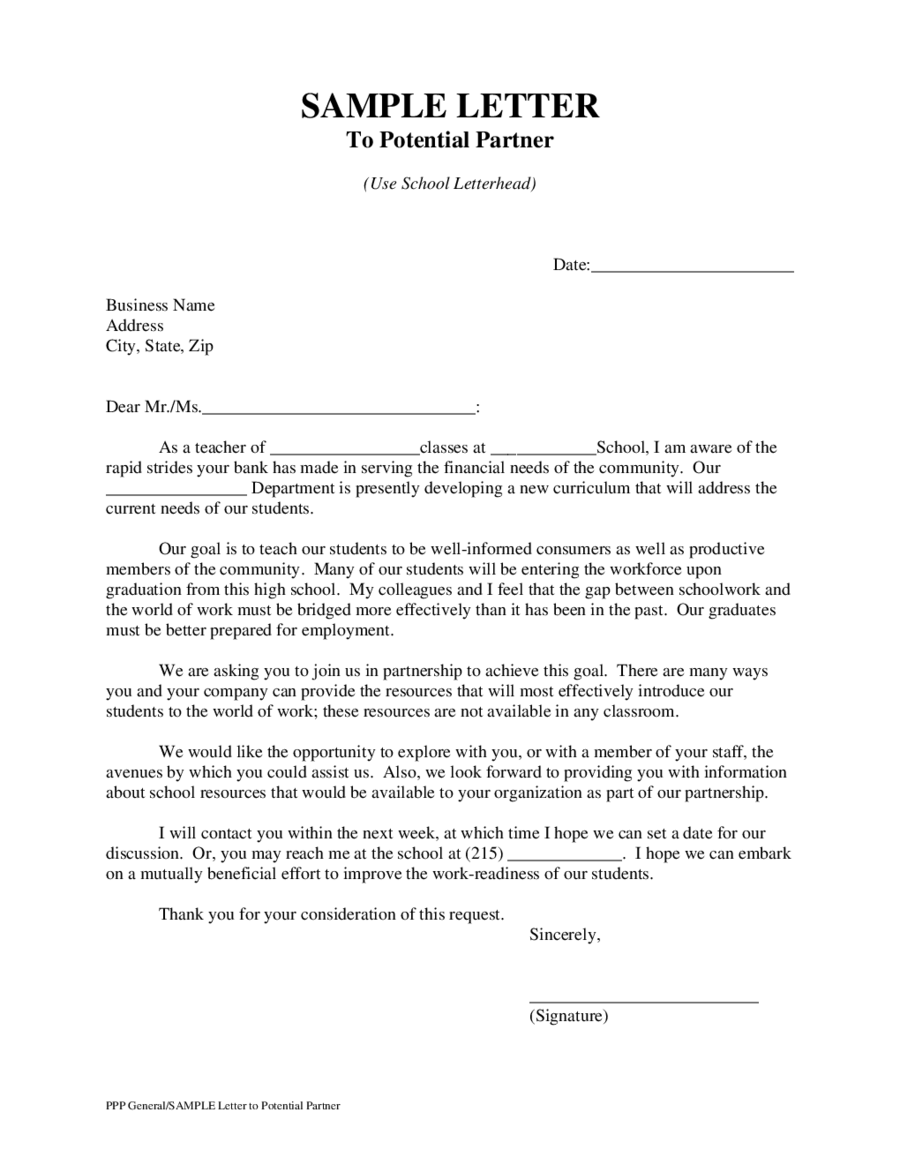 SAMPLE Letter to Potential Partner