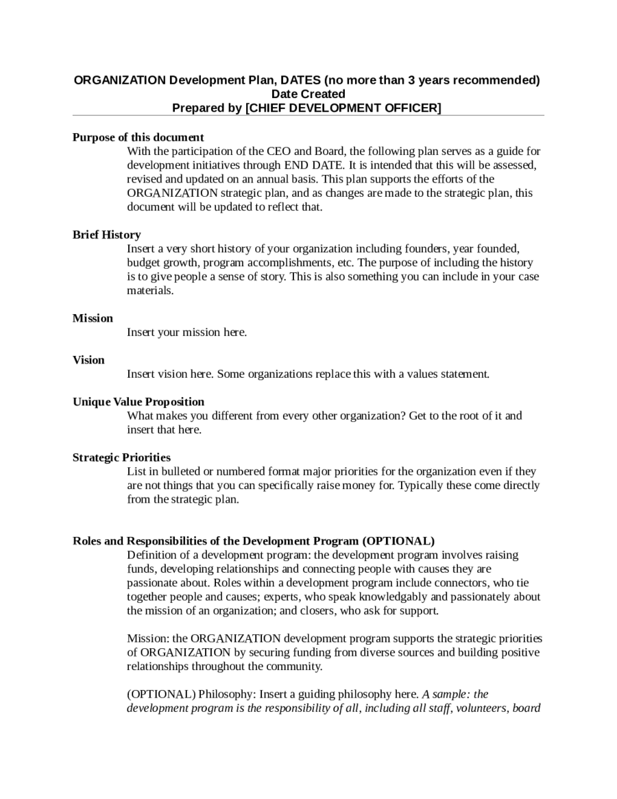 Development Plan Template - Edit, Fill, Sign Online  Handypdf