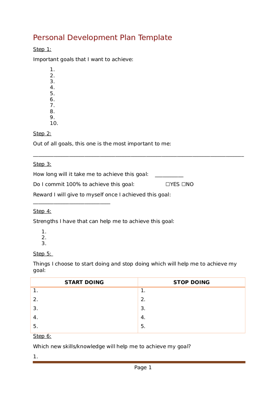 Detailed Personal Development Plan Template 1254